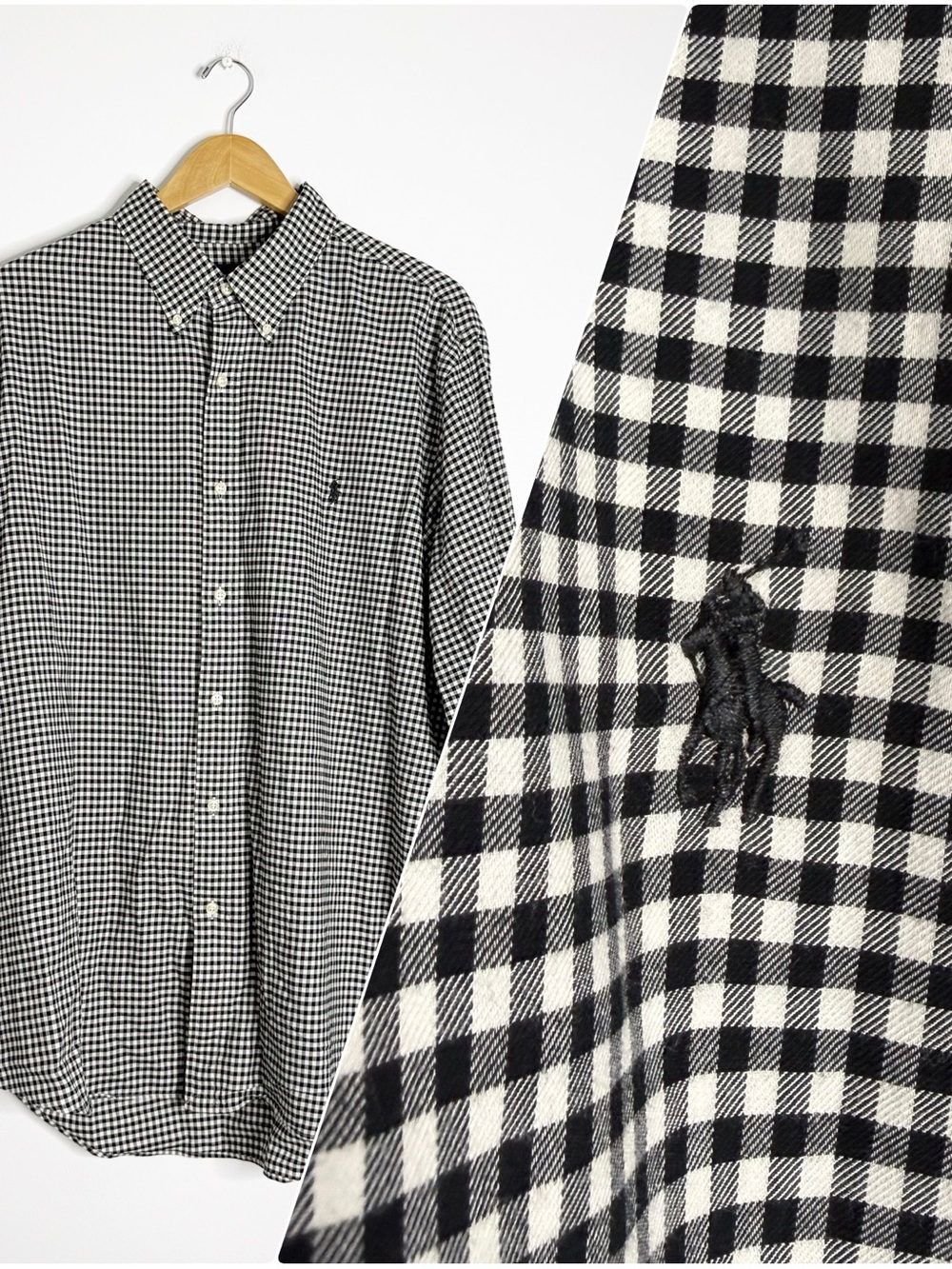 Ralph Lauren Classic Fit Men’s XXL Black White Gingham Check Button Down Shirt